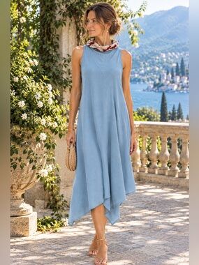 One of a Kind *Made in Italy* 🇮🇹 Soft Light Blue Asymmetrical Sleeveless Gown